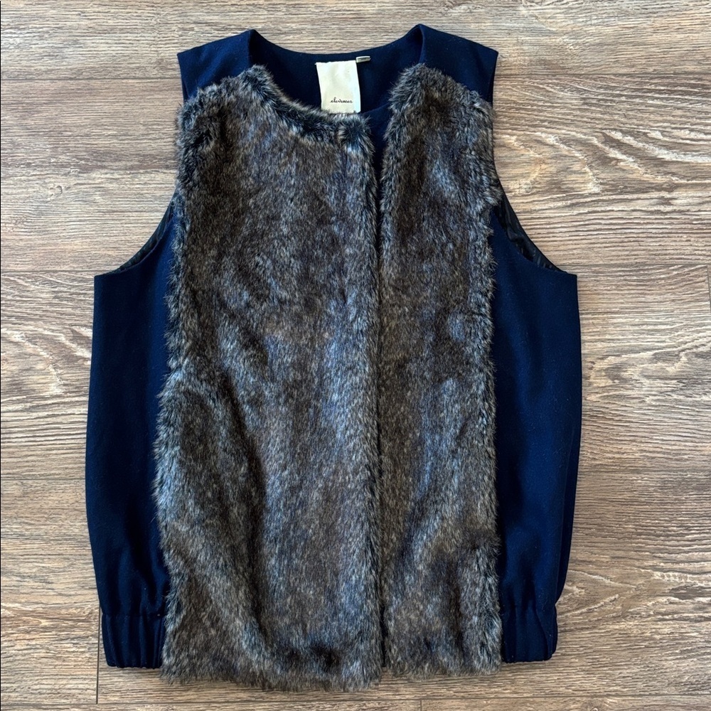 Anthropologie Elevenses Zip Up Faux Fur Wool Vest Women's Size S EUC